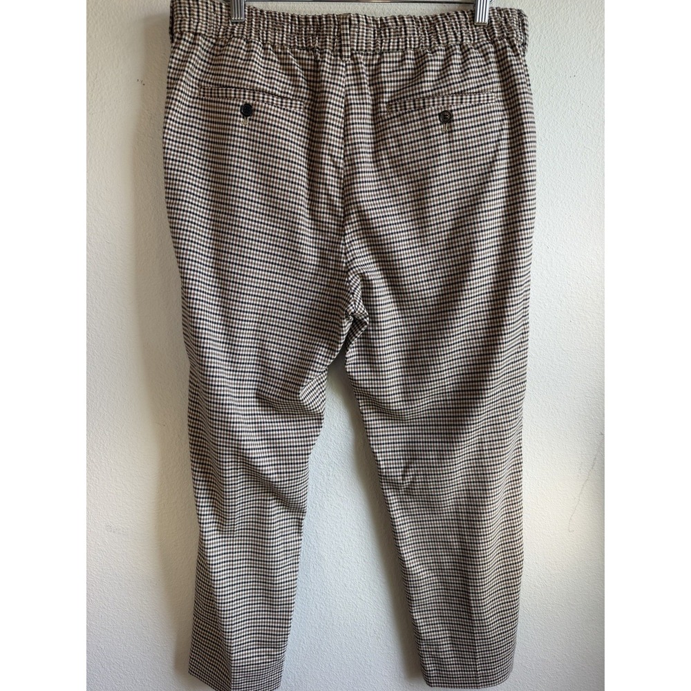 H&M Men's L Brown Black Beige Check Viscose Blend Slim Flat Front Dress Pants - Picture 4 of 7